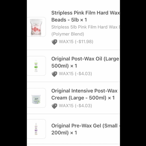 Pink film hard wax, post wax oil, post wax cream, pre wax gel used 3 times - Picture 1 of 1